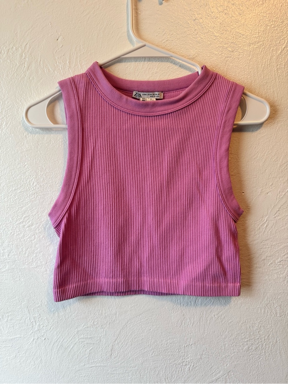 Zara Lavender-Pink Ribbed Mock Neck Crop Top